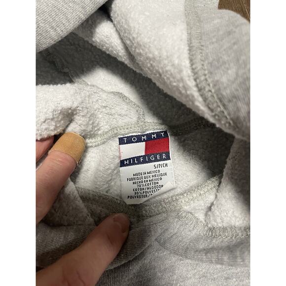 Vintage Tommy Hilfiger Sweatshirt Hoodie Womens Small Gray 90s Cropped Pullover - Picture 3 of 5